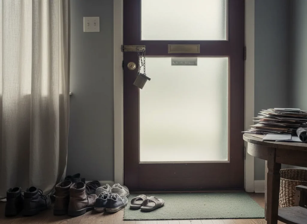 Schuhe an der Haustür als Symbol für sozialen Rückzug bei depressiver Verstimmung