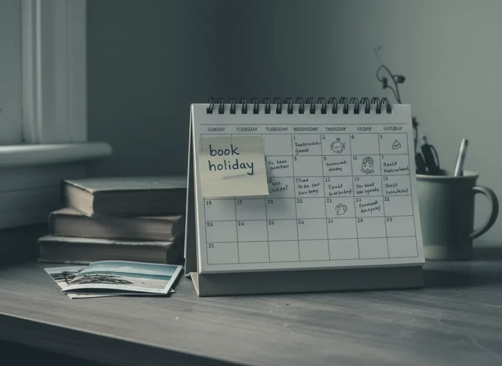 Kalender mit Urlaubsnotiz als Symbol dafür, dass Erholung bei Burnout-Symptomen oft nicht ausreicht