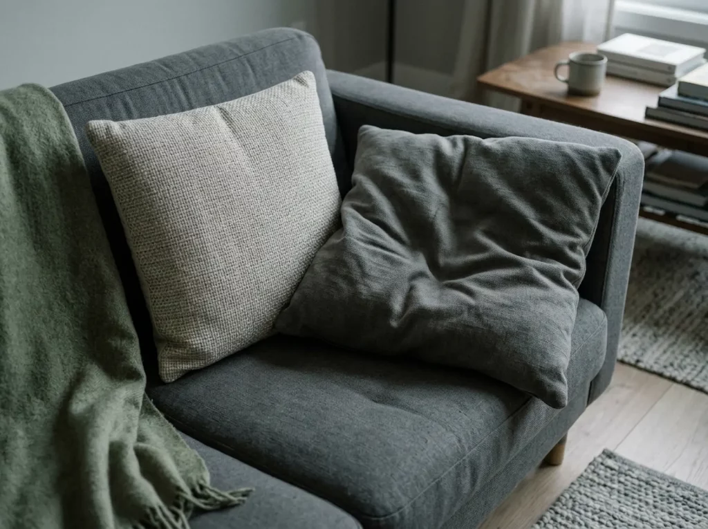 Leeres Sofa mit Decke als Symbol für Unsicherheit im Umgang mit depressiven Angehörigen