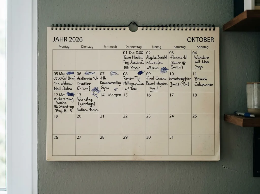 Voller Kalender als Symbol für chronischen Stress und fehlende Erholung
