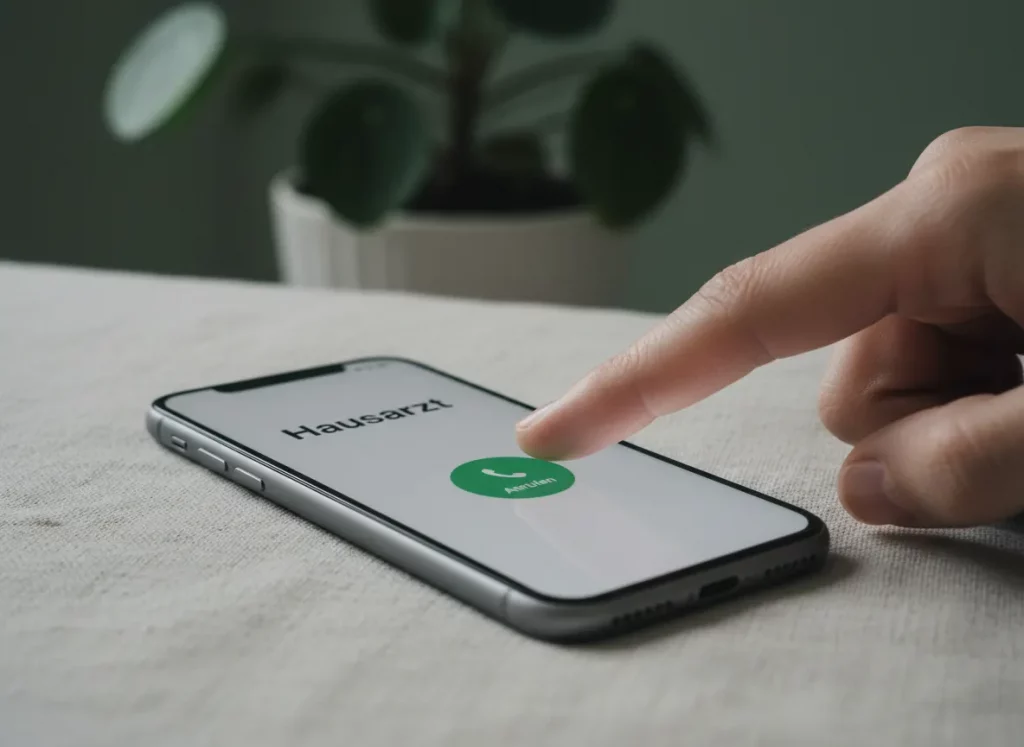 Smartphone mit Hausarzt-Anruf als Symbol für aufgeschobene ärztliche Abklärung bei Burnout