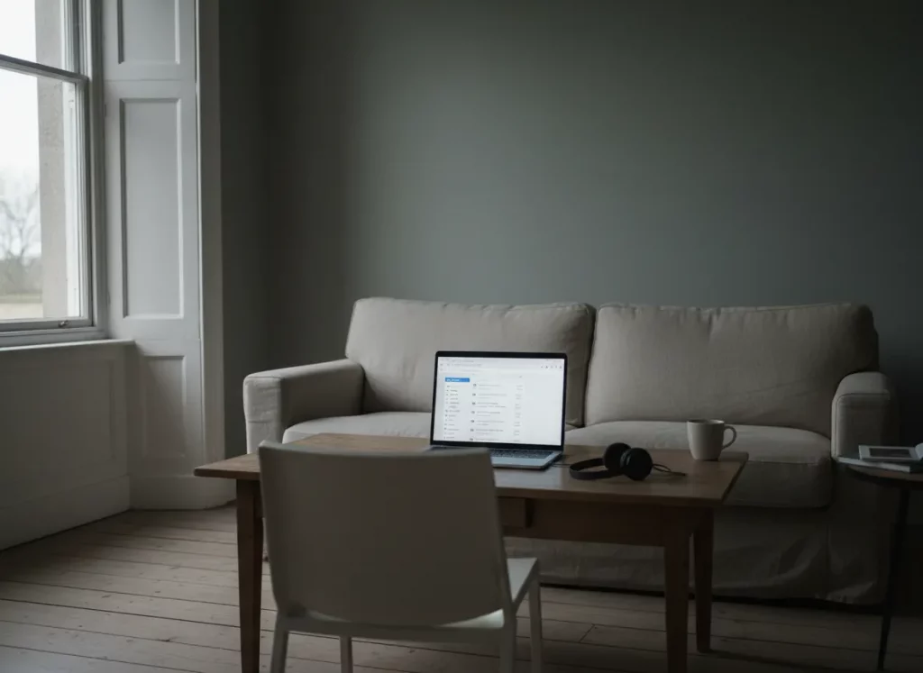 Laptop am Esstisch als Symbol für fehlende Trennung zwischen Arbeit und Privatleben