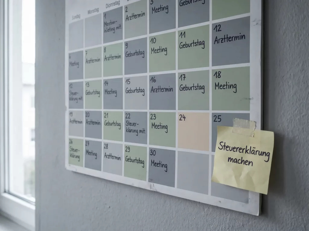 Voller Kalender mit Zusatzaufgabe als Symbol für fehlende Grenzen im Job